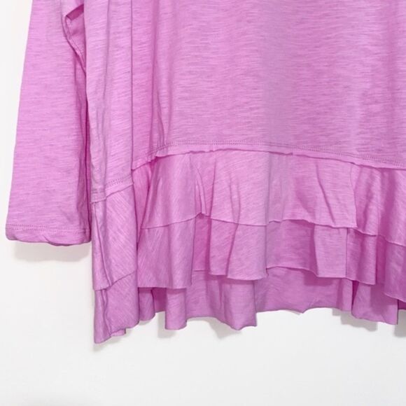 New Small Bright Pink Ruffle Hem Long Sleeve Top - Picture 5 of 15